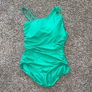 Green One Shoulder Bathing Suit
